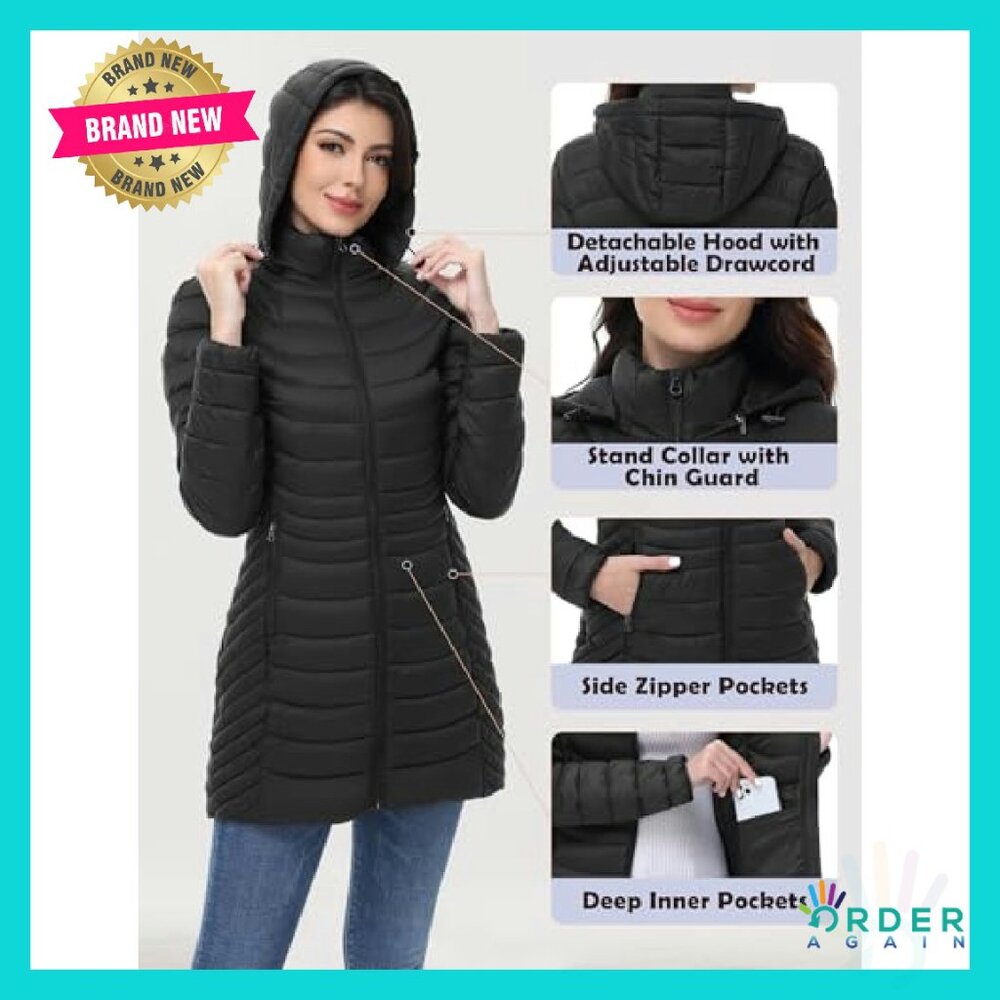 Mid-Length Packable Puffer Jacket Lightweight Hoo… - image 5